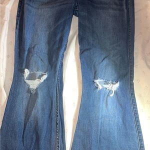 Hollister Blue Flare Wide Leg Jeans with Distressed Rips